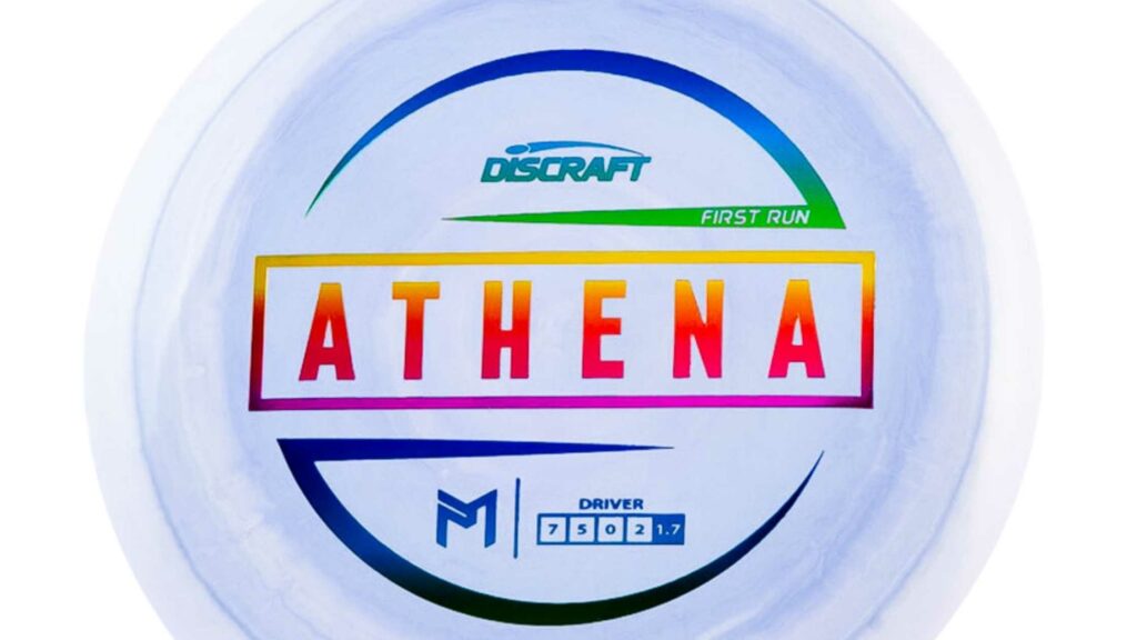A rainbow colored Discraft Athena stamp
