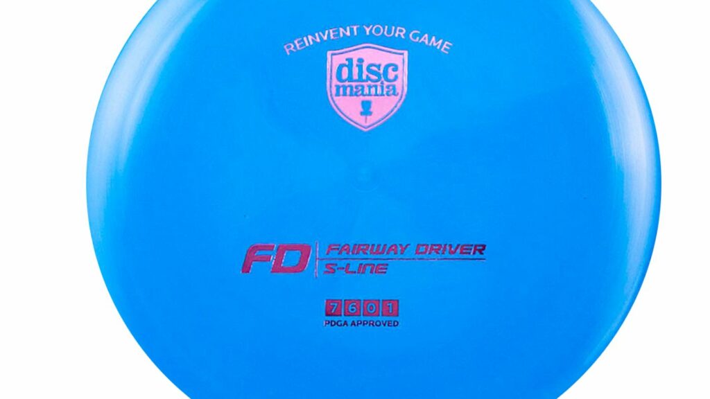 Discmania FD Fairway Driver S-Line Blue Disc with Pink Stamp 

Text from top to bottom
Reinvent your game
Discmania
FD Fairway Driver
S-Line
Flight number 7, 6, 0, 1
PDGA Approved