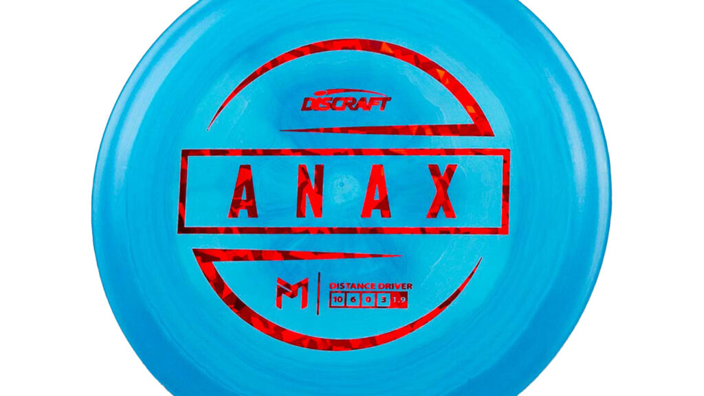 A blue Discraft ESP Anax disc with Red shatter stamp