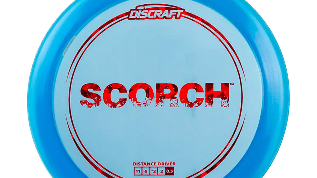 A blue Discraft Z Scorch disc with red shatter stamp